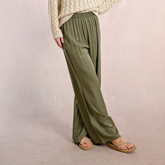 Army Green Olive Pull-on Elastic Waist pants - Picture 4 of 6